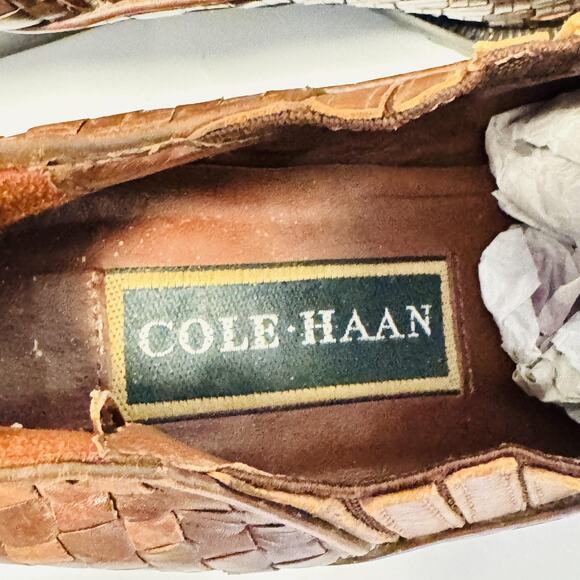 Cole Haan Shoes Womens 7 Brown Leather Western Woven Slip On Vintage Heels - Picture 9 of 11